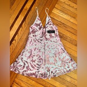 NWT Romeo + Juliet couture size S romper pink sequin and beige sleeveless v neck